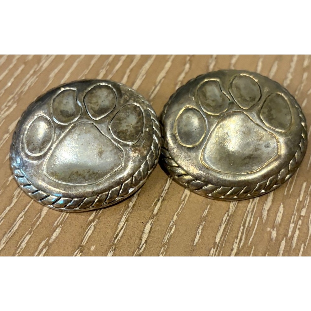 Best Brand Silvertone Round Paw Print Pendant Brooch Pin Set of 2